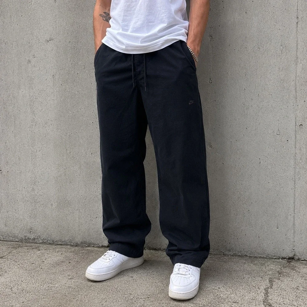 Nike Pants Mens 36 Black Cotton Cropped Woven Drawstring Wide Leg Chino Casual